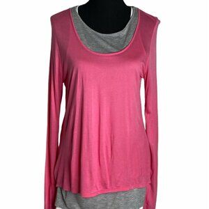 Kelly By‎ Clinton Kelly Womens Gray Pink Long Sleeves Round Neck Basic Top Sz XS